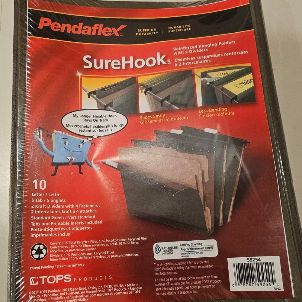 Pendaflex 59254 2" Exp 2 Div 4 Fast SureHook Hanging Divider Folder (10/Bx) New